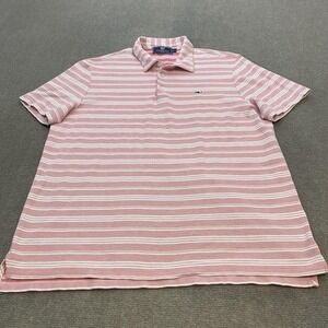 Vineyard Vines Polo Shirt Mens Large Pink White Stripe Pima Cotton Whale Logo